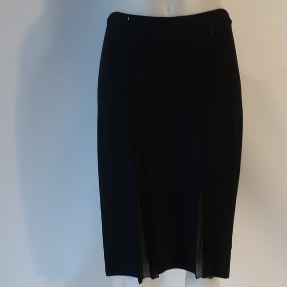 Womens St. John Evening Black Sequin Mixed Media Mesh Knit A-Line Skirt 12 - Picture 9 of 13